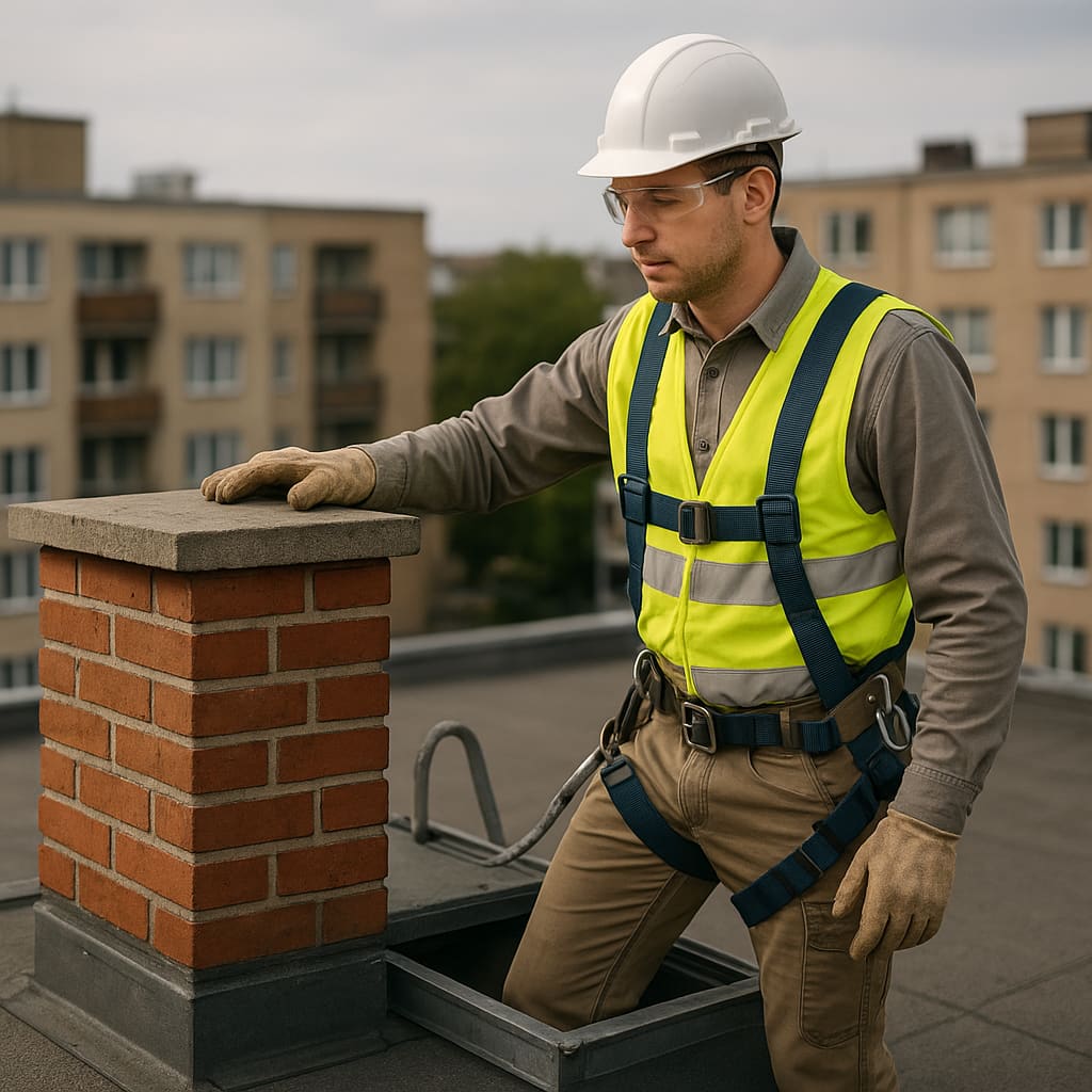 Kaminwartung an einem Mehrfamilienhaus